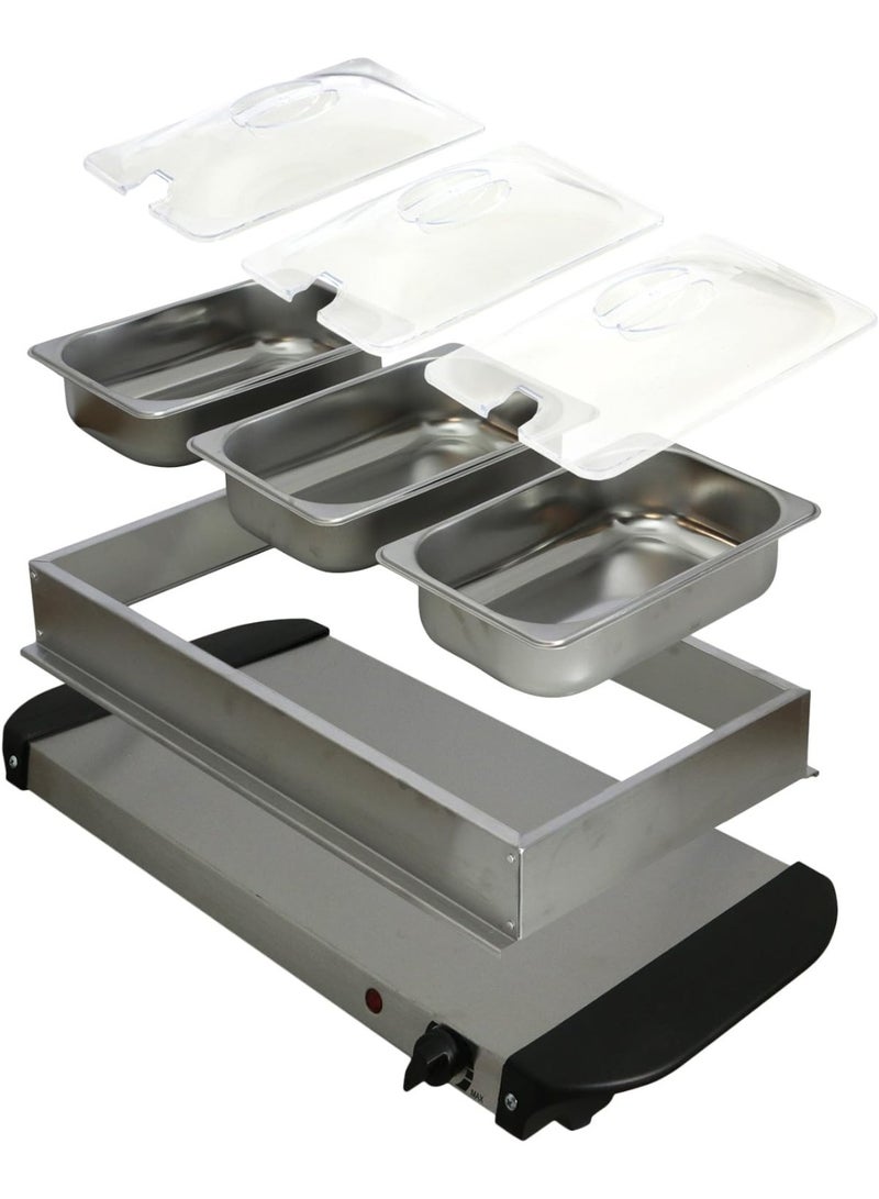 ميجاتشيف خادم طاولة وسخان طعام بثلاثة صناديق قابلة للإزالة، مع صينية ساخنة وصينية قابلة للإزالة وإطار للصينية القابل للإزالة - Image 5